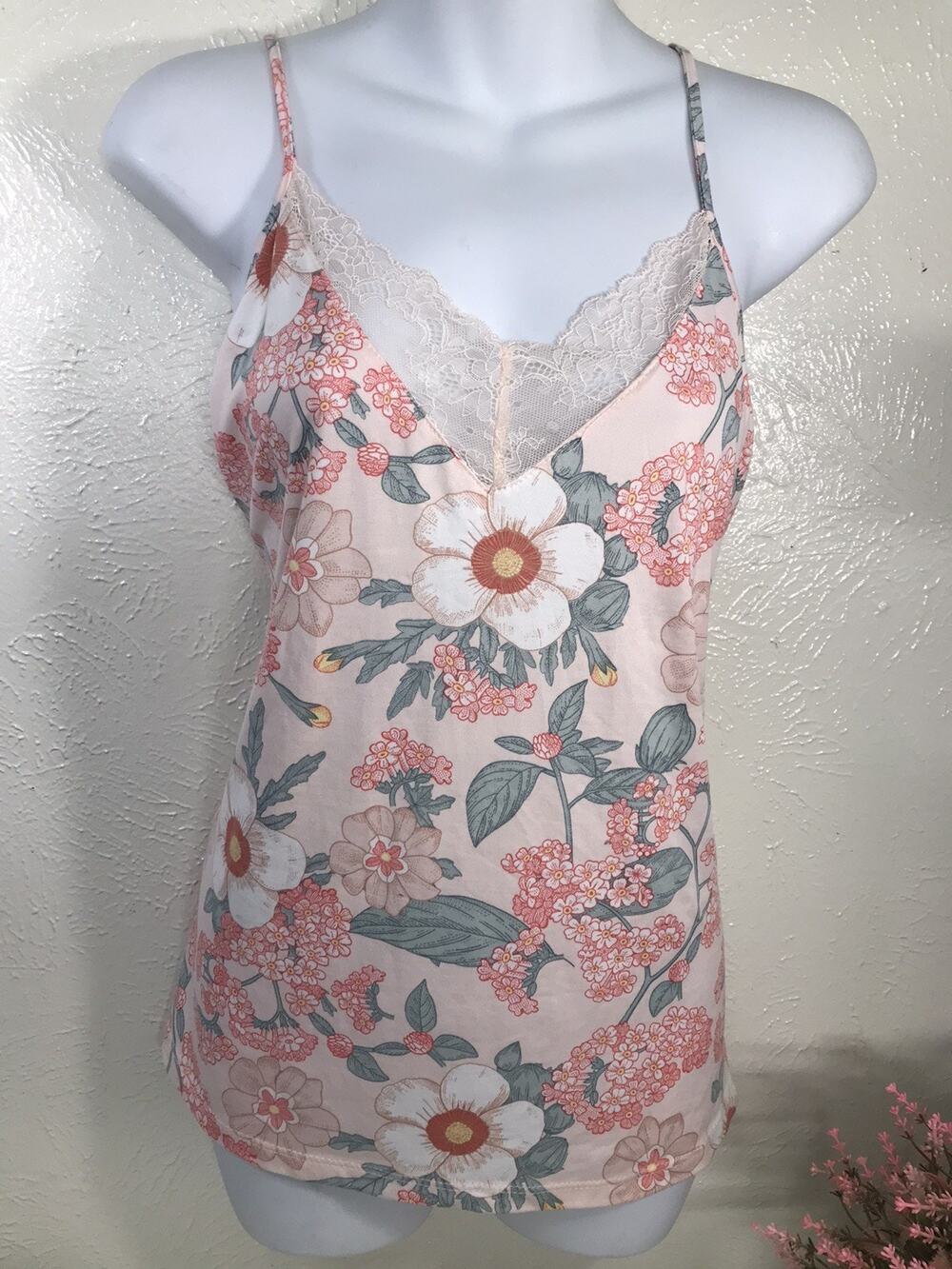 Women Flora Nikrooz Stacy Floral Print Cami 1 Pc Women's Pajama Strappy Sz X-Lg